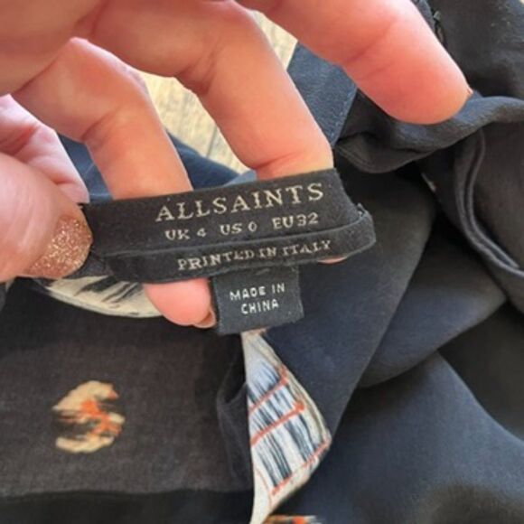 All Saints Wrap Skirt Asymmetrical Black Silk Size 4 Avant Garde Artsy - Picture 4 of 6